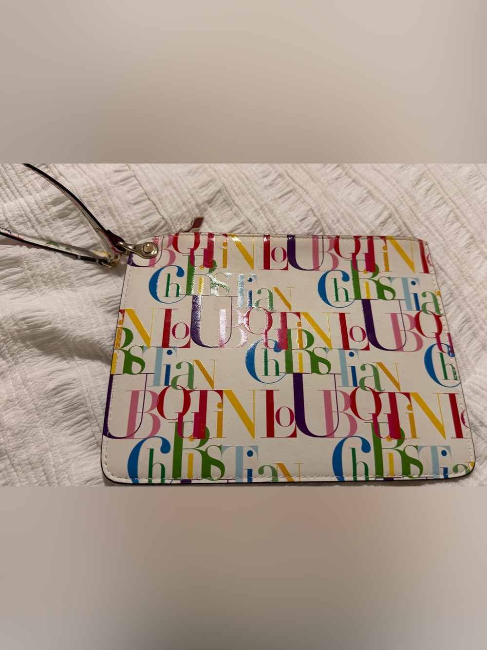Christian Louboutin Multicolor Logo Print White Pouch